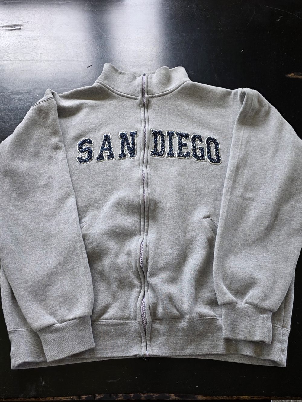 Gray San Diego Bedazzled Zip-Up Sweatshirt - Women's Size L